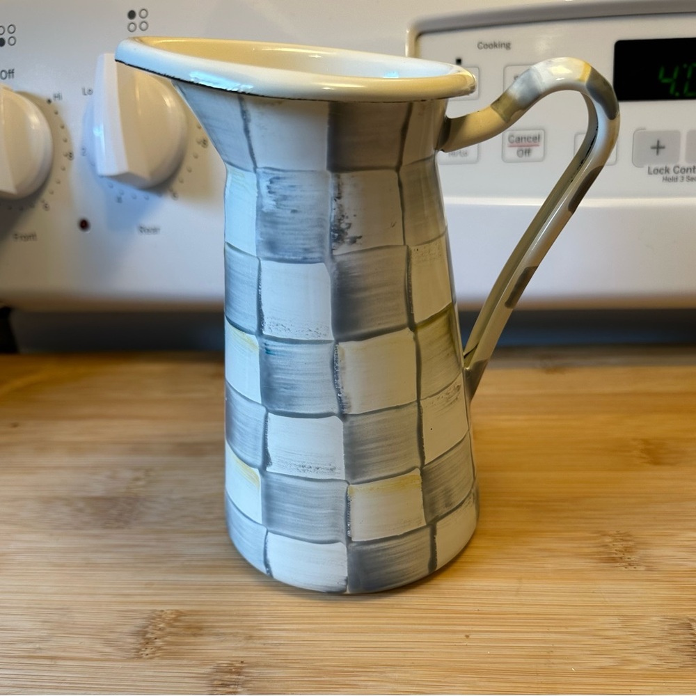 MacKenzie Childs Sterling Check. Small Pitcher.
61/2 Height 
4in. wide bottom